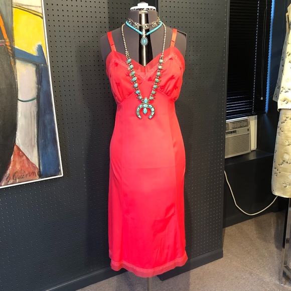 Vintage Dresses & Skirts - VINTAGE (NEVER WORN) CORAL MID-LENGTH SLIP DRESS